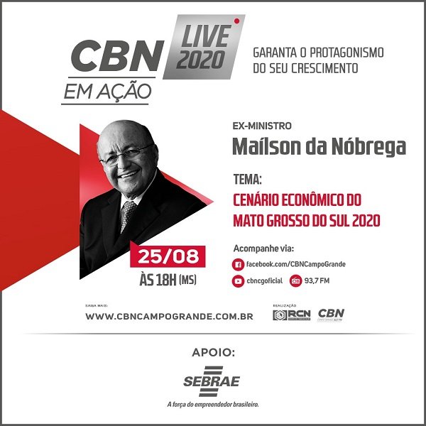 Live come&ccedil;a 18h e poder&aacute; ser acompanhada no Facebook do Sebrae/MS e no Facebook e do Youtube da CBN e do Grupo RCN